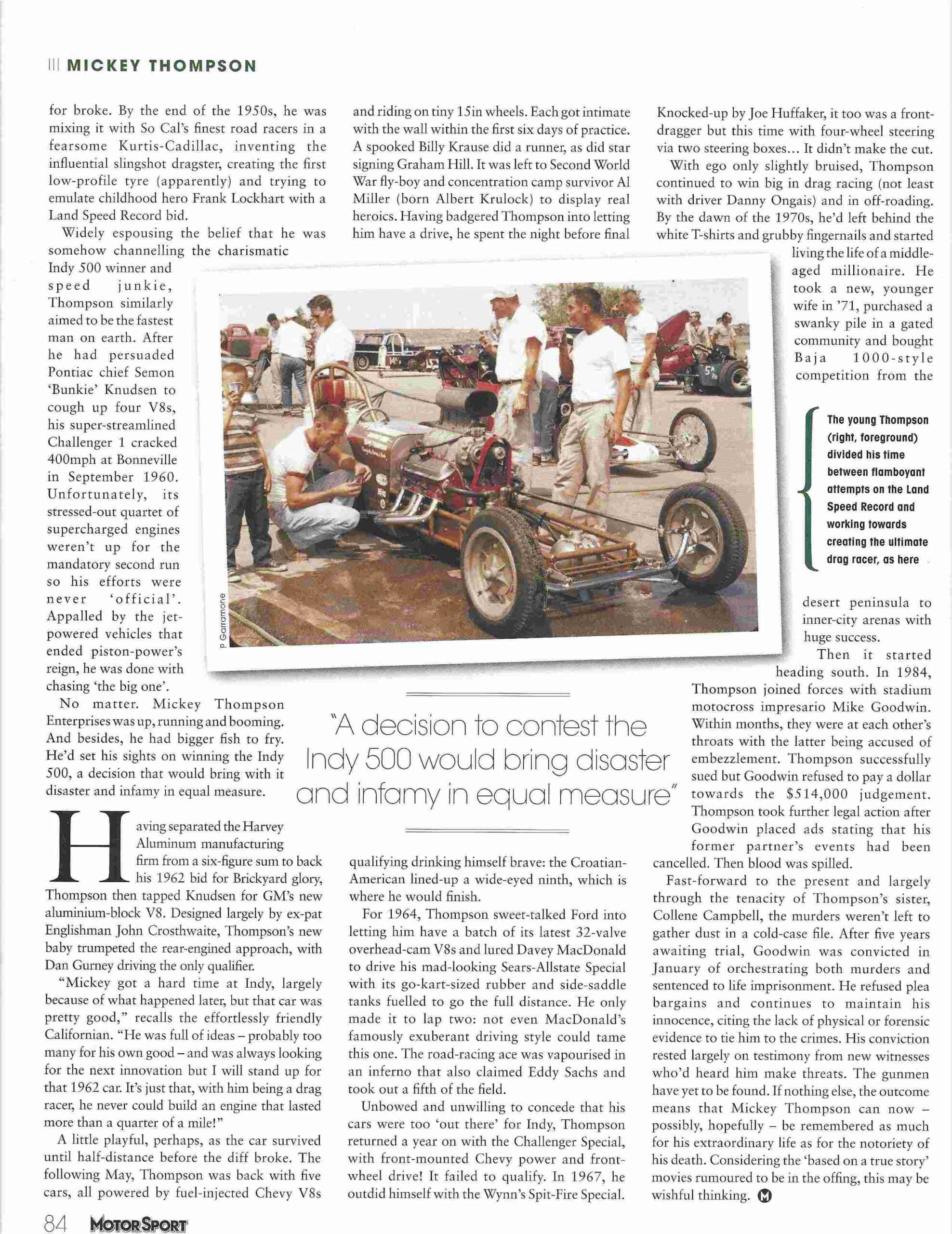 An article page section about Mickey Thompson